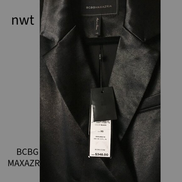 NEW NWT Black BCBGMAXAZRIA Satin Trench Coat with Lace Bottom, SZ XS - Picture 2 of 7